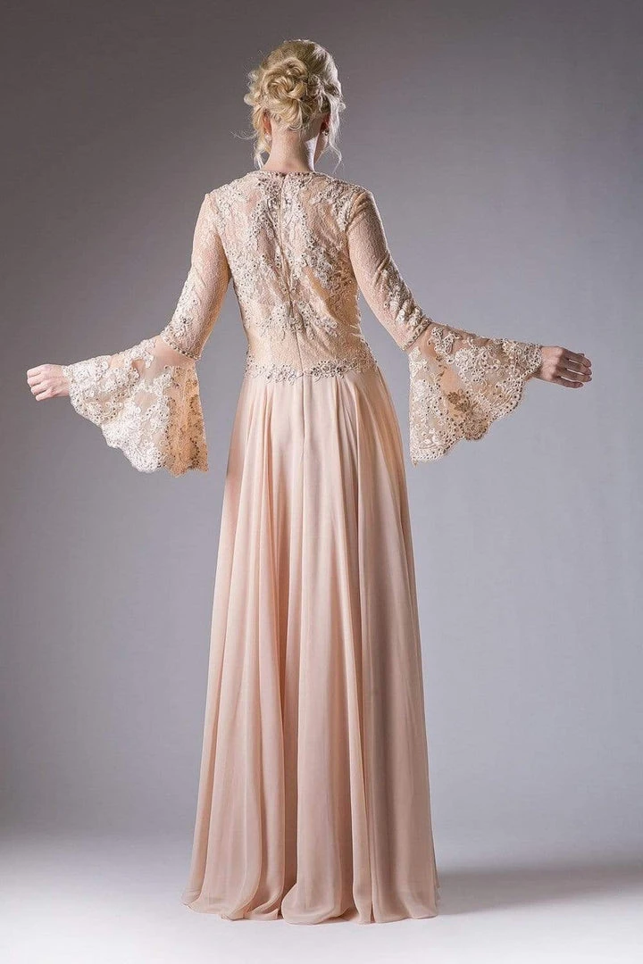 Cinderella Divine - Embellished Lace Long Bell Sleeve A-line Dress Formal Gowns 10 Cinderella Divine - Embellished Lace Long Bell Sleeve A-line Dress Formal Gowns