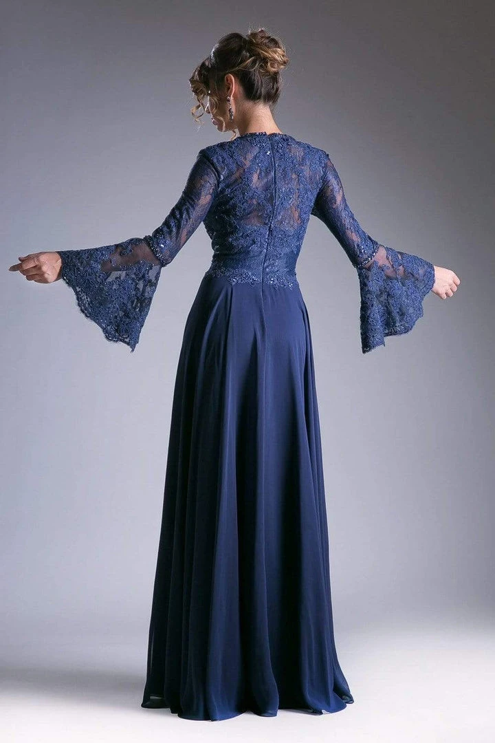 Cinderella Divine - Embellished Lace Long Bell Sleeve A-line Dress Formal Gowns 8 Cinderella Divine - Embellished Lace Long Bell Sleeve A-line Dress Formal Gowns