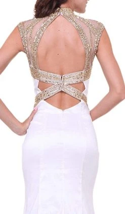 Cinderella Divine - Embellished Sheer High Neck Fitted Evening Gown