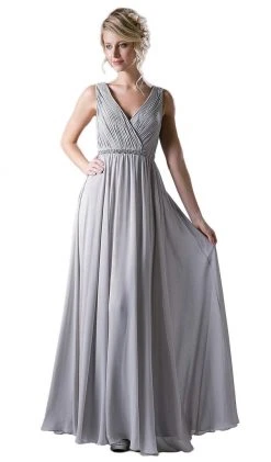 Cinderella Divine - Embellished Surplice Pleated V-neck A-line Dress Formal Gowns