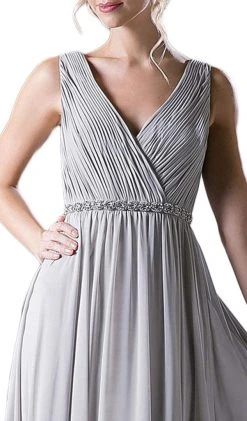 Cinderella Divine - Embellished Surplice Pleated V-neck A-line Dress Formal Gowns