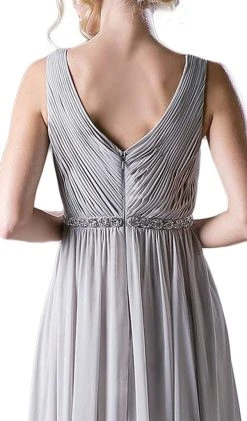 Cinderella Divine - Embellished Surplice Pleated V-neck A-line Dress Formal Gowns