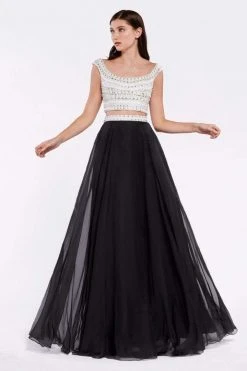 Cinderella Divine - Embellished Two Piece Illusion Jewel A-line Dress Formal Gowns