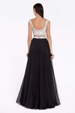 Cinderella Divine - Embellished Two Piece Illusion Jewel A-line Dress Formal Gowns