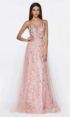 Cinderella Divine - Embroidered Plunging Neck Glitter Gown KC888 Formal Gowns