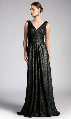 Formal Gowns Cinderella Divine - ET326 Surplice Bodice Draping Sequined Gown