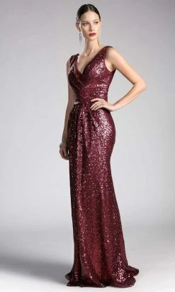 Formal Gowns Cinderella Divine - ET326 Surplice Bodice Draping Sequined Gown
