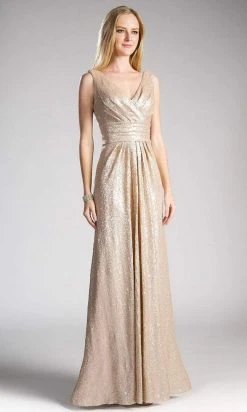 Formal Gowns Cinderella Divine - ET326 Surplice Bodice Draping Sequined Gown