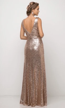 Formal Gowns Cinderella Divine - ET326 Surplice Bodice Draping Sequined Gown