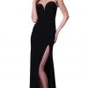 Formal Gowns Cinderella Divine - Faux Jewel High Neck Fitted Dress With Slit 2 Formal Gowns Cinderella Divine - Faux Jewel High Neck Fitted Dress With Slit