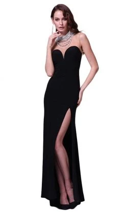 Formal Gowns Cinderella Divine - Faux Jewel High Neck Fitted Dress With Slit
