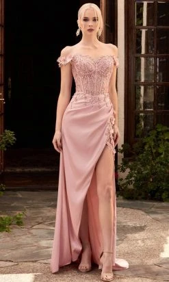 Cinderella Divine - Floral Ornate Corset Prom Dress CD0186 - 1 Pc Blush In Size M Available Formal Gowns
