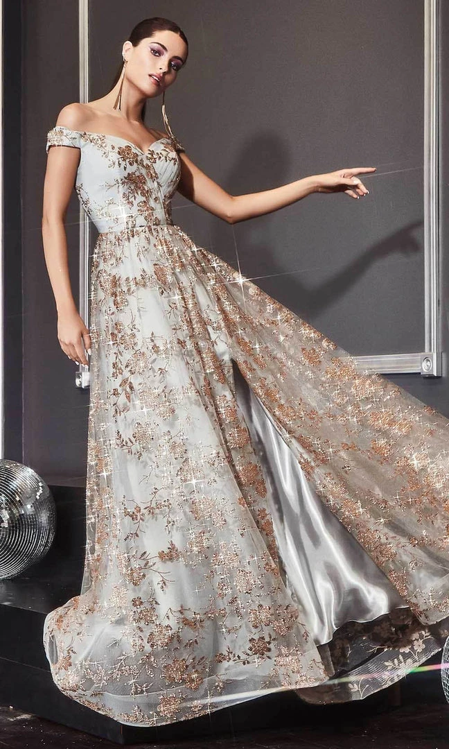 Formal Gowns Cinderella Divine - Floral Print A-Line Prom Gown CB069 - 1 Pc Gold Mist In Size 10 Available 3 Formal Gowns Cinderella Divine - Floral Print A-Line Prom Gown CB069 - 1 Pc Gold Mist In Size 10 Available