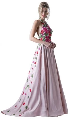 Cinderella Divine - GL2725 Floral Embroidered Halter Ballgown Formal Gowns
