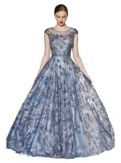 Cinderella Divine - Glitter Floral Illusion Scoop Ballgown CR830 - 1 Pc Rose Gold In Size S Available