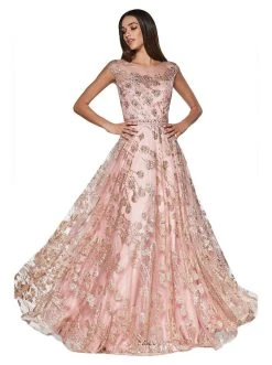 Cinderella Divine - Glitter Floral Illusion Scoop Ballgown CR830 - 1 Pc Rose Gold In Size S Available