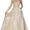Formal Gowns Cinderella Divine - Glitter Off-Shoulder Ballgown CJ270 - 1 Pc Champagne-Gold In Size 6 Available 2 Formal Gowns Cinderella Divine - Glitter Off-Shoulder Ballgown CJ270 - 1 Pc Champagne-Gold In Size 6 Available