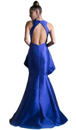 Cinderella Divine - High Neck Peplum Mermaid Evening Gown