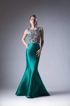 Cinderella Divine - HW03 Two Piece Floral Appliqued Mermaid Gown Formal Gowns