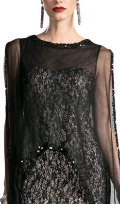 Cinderella Divine - Illusion Cape Lace Sheath Evening Gown 6 Cinderella Divine - Illusion Cape Lace Sheath Evening Gown