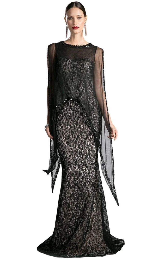 Cinderella Divine - Illusion Cape Lace Sheath Evening Gown 3 Cinderella Divine - Illusion Cape Lace Sheath Evening Gown