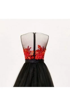 Cinderella Divine - Illusion Jewel Neck Floral Ornate Cocktail Dress