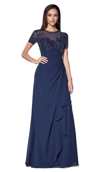 Cinderella Divine - J0295 Vine Embroidered Sheer Short Sleeve Drape Ruffle Dress - 1 Pc Gray In Size 8 Available Formal Gowns 5 Cinderella Divine - J0295 Vine Embroidered Sheer Short Sleeve Drape Ruffle Dress - 1 Pc Gray In Size 8 Available Formal Gowns