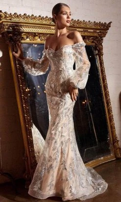 Formal Gowns Cinderella Divine - J816 Off-shoulder Long Sleeves Sweetheart Glittered Prom Dress 12 Formal Gowns Cinderella Divine - J816 Off-shoulder Long Sleeves Sweetheart Glittered Prom Dress