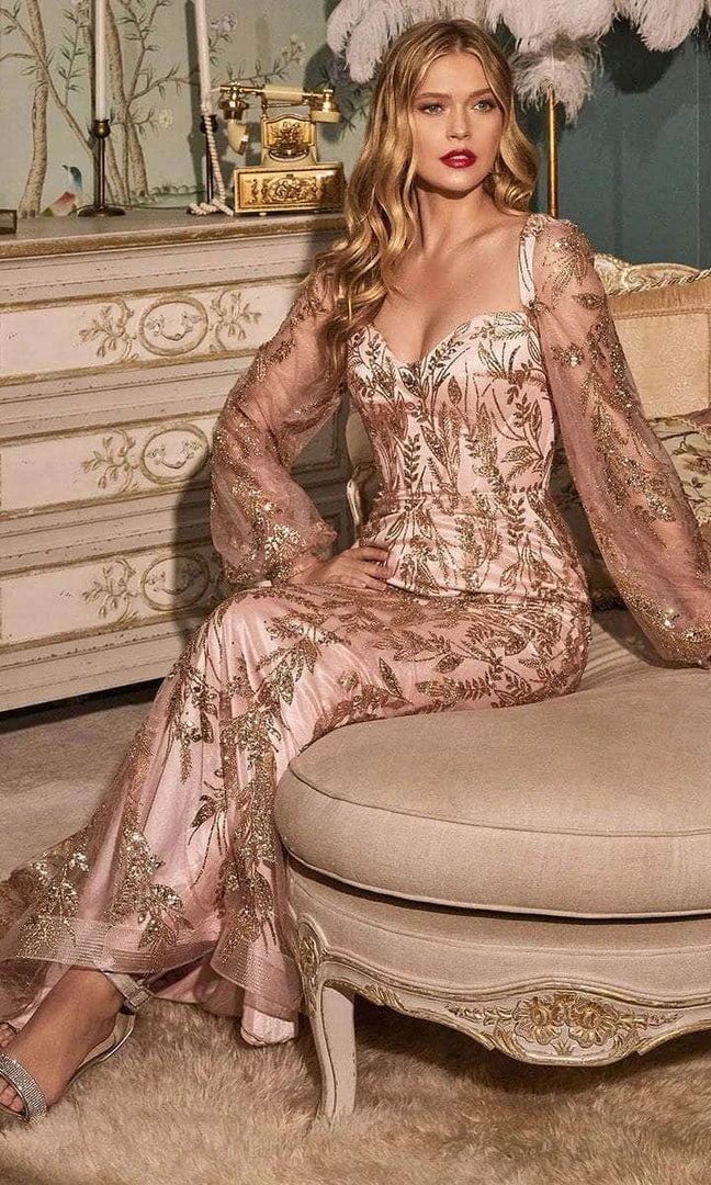 Formal Gowns Cinderella Divine - J816 Off-shoulder Long Sleeves Sweetheart Glittered Prom Dress 8 Formal Gowns Cinderella Divine - J816 Off-shoulder Long Sleeves Sweetheart Glittered Prom Dress