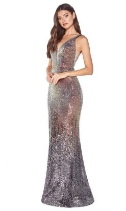 Formal Gowns Cinderella Divine - J9273 Fitted Ombre Sequin V Neck Evening Gown 13 Formal Gowns Cinderella Divine - J9273 Fitted Ombre Sequin V Neck Evening Gown