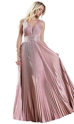 Cinderella Divine - J9459 Pleated Metallic Glitter A-Line Gown
