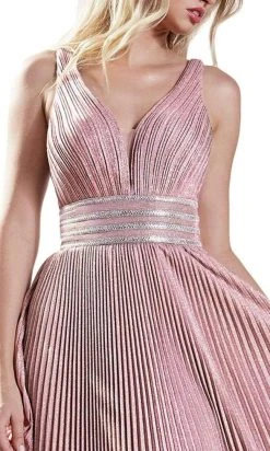 Cinderella Divine - J9459 Pleated Metallic Glitter A-Line Gown