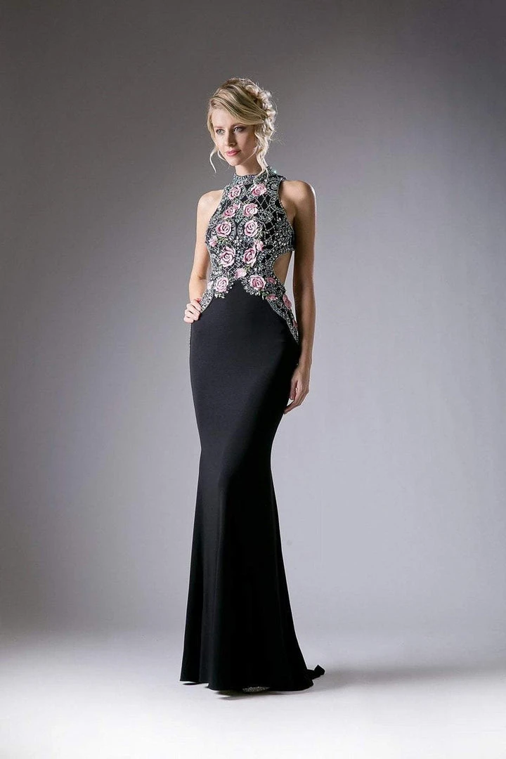 Formal Gowns Cinderella Divine - KC1799 Floral Applique Beaded Jersey Evening Gown 3 Formal Gowns Cinderella Divine - KC1799 Floral Applique Beaded Jersey Evening Gown