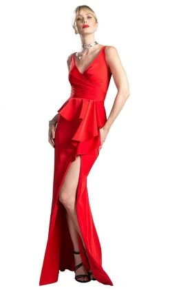 Cinderella Divine - KC1849 Sleeveless Pleated V-neck Sheath Dress