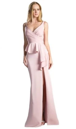 Cinderella Divine - KC1849 Sleeveless Pleated V-neck Sheath Dress