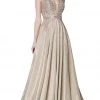 Cinderella Divine - KC879 Ornate Metallic Banded Glitter A-Line Gown 2 Cinderella Divine - KC879 Ornate Metallic Banded Glitter A-Line Gown
