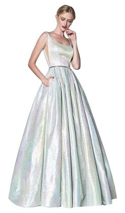 Cinderella Divine - KC880 Floral Square Pleated Ballgown Formal Gowns