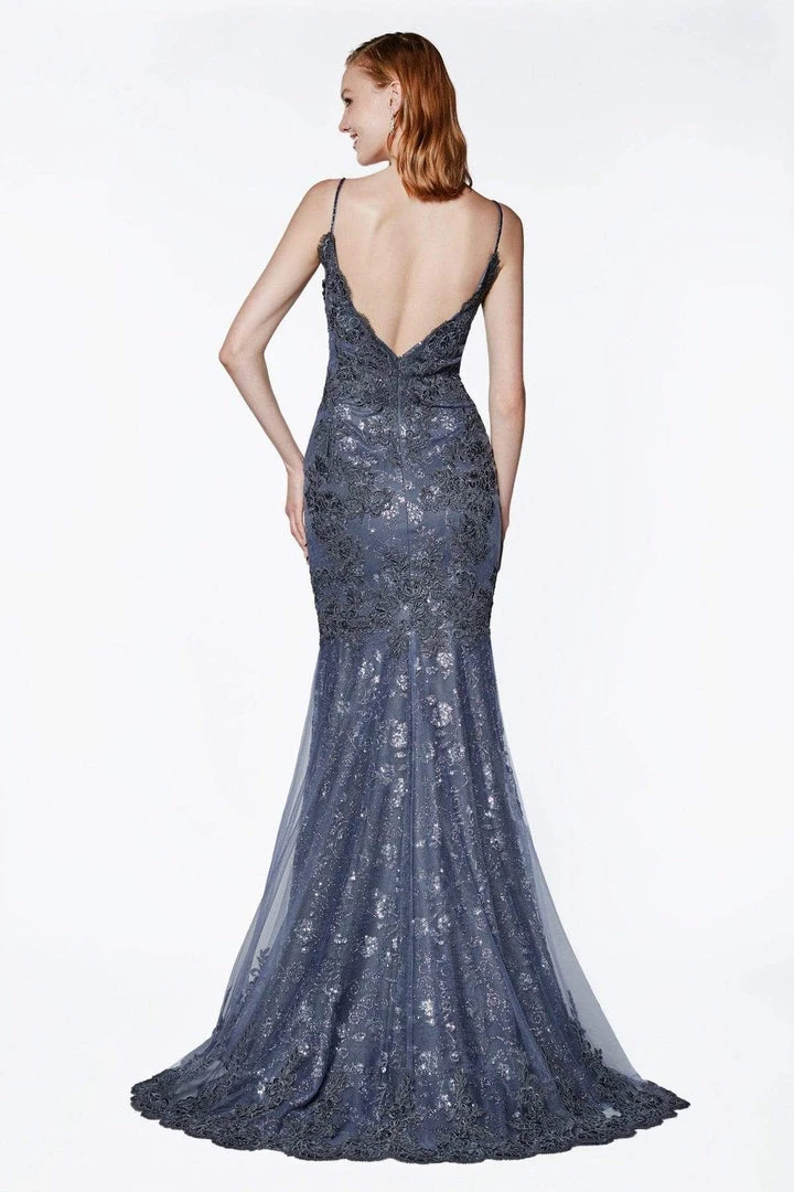 Cinderella Divine - KC887 Beaded Lace V-neck Mermaid Dress 4 Cinderella Divine - KC887 Beaded Lace V-neck Mermaid Dress