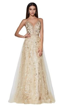 Cinderella Divine - KC888 Sleeveless Sheer Plunging Neck Glitter Gown 10 Cinderella Divine - KC888 Sleeveless Sheer Plunging Neck Glitter Gown
