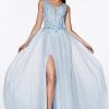 Formal Gowns Cinderella Divine - KV1040 Embroidered Lace High Slit A-Line Gown 2 Formal Gowns Cinderella Divine - KV1040 Embroidered Lace High Slit A-Line Gown