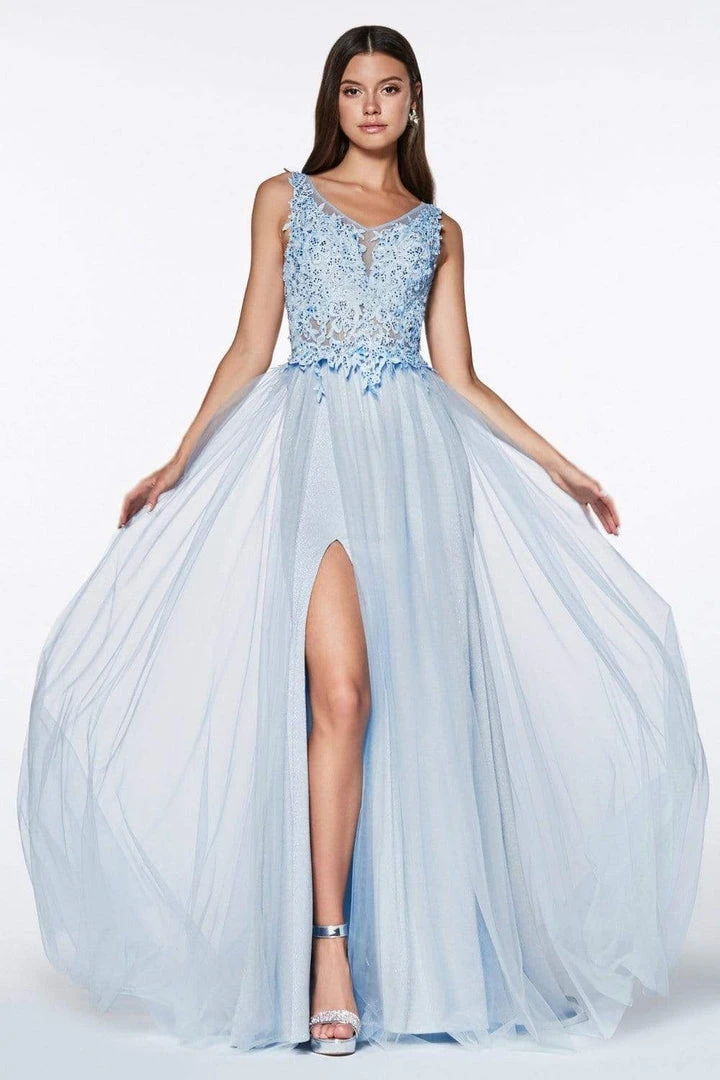 Formal Gowns Cinderella Divine - KV1040 Embroidered Lace High Slit A-Line Gown 3 Formal Gowns Cinderella Divine - KV1040 Embroidered Lace High Slit A-Line Gown