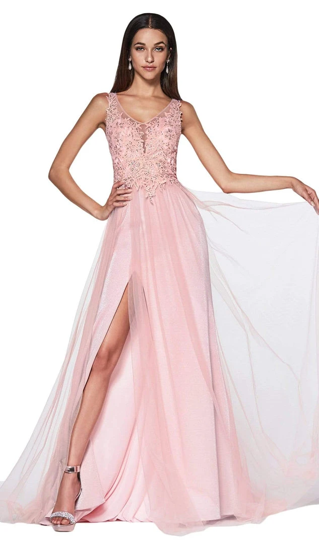 Formal Gowns Cinderella Divine - KV1040 Embroidered Lace High Slit A-Line Gown 6 Formal Gowns Cinderella Divine - KV1040 Embroidered Lace High Slit A-Line Gown