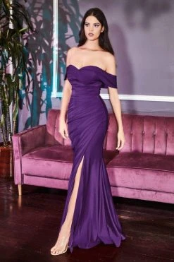 Cinderella Divine - KV1050 Off Shoulder Fitted Jersey Evening Gown Formal Gowns 38 Cinderella Divine - KV1050 Off Shoulder Fitted Jersey Evening Gown Formal Gowns