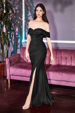 Cinderella Divine - KV1050 Off Shoulder Fitted Jersey Evening Gown Formal Gowns 40 Cinderella Divine - KV1050 Off Shoulder Fitted Jersey Evening Gown Formal Gowns