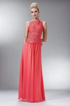 Cinderella Divine - Lace Bateau Neck Chiffon A-line Dress