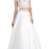 Cinderella Divine - Lace Cap Sleeve Two-Piece Satin A-line Evening Gown Formal Gowns