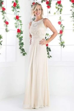 Formal Gowns Cinderella Divine - Lace Embroidered Bateau Neck Sheath Dress