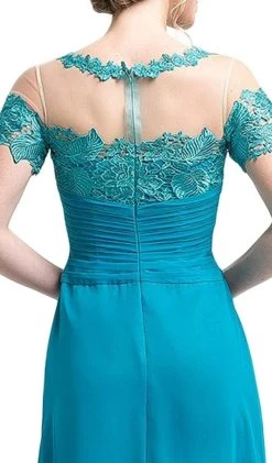 Formal Gowns Cinderella Divine - Lace Illusion Bateau Pleated Sheath Dress
