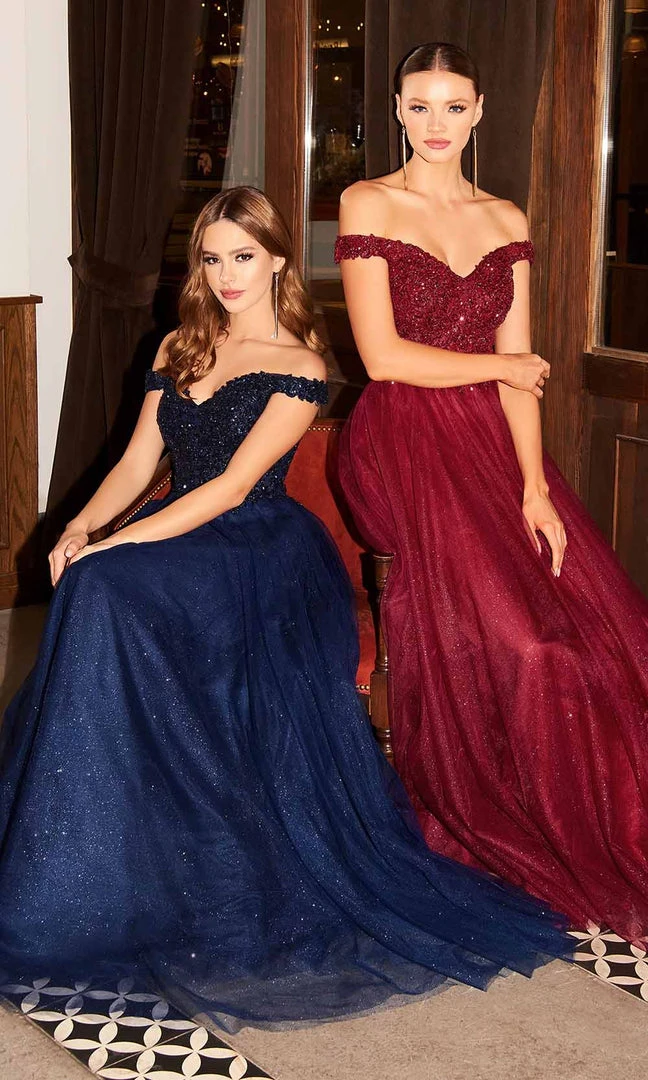 Cinderella Divine - Lace Off Shoulder Prom Gown CD0177 - 1 Pc Burgundy In Size L Available 3 Cinderella Divine - Lace Off Shoulder Prom Gown CD0177 - 1 Pc Burgundy In Size L Available