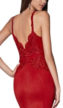 Cinderella Divine - Lace Scalloped Deep V-neck Trumpet Dress CF319